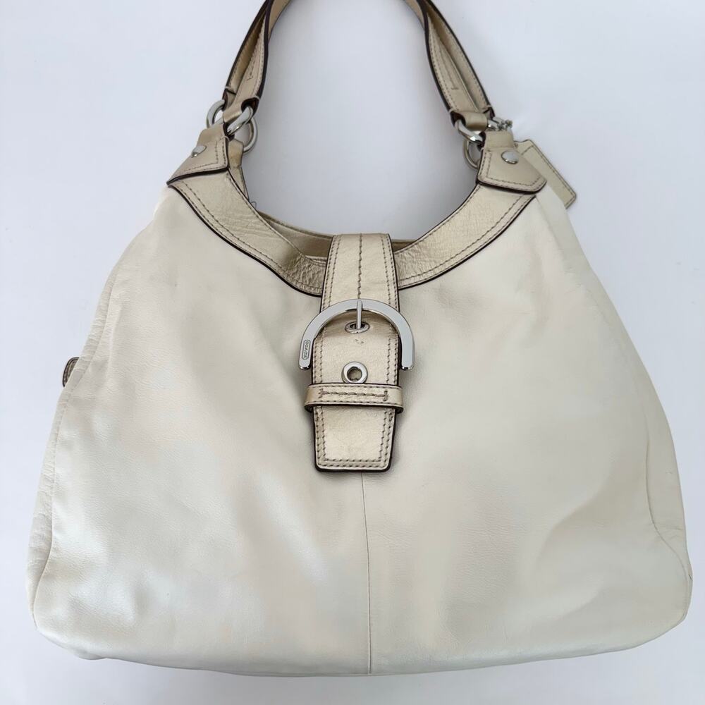 Coach Soho Lynn Leather Large Hobo Shoulder Bag Red Chalk White F17092 - Picture 4 of 16